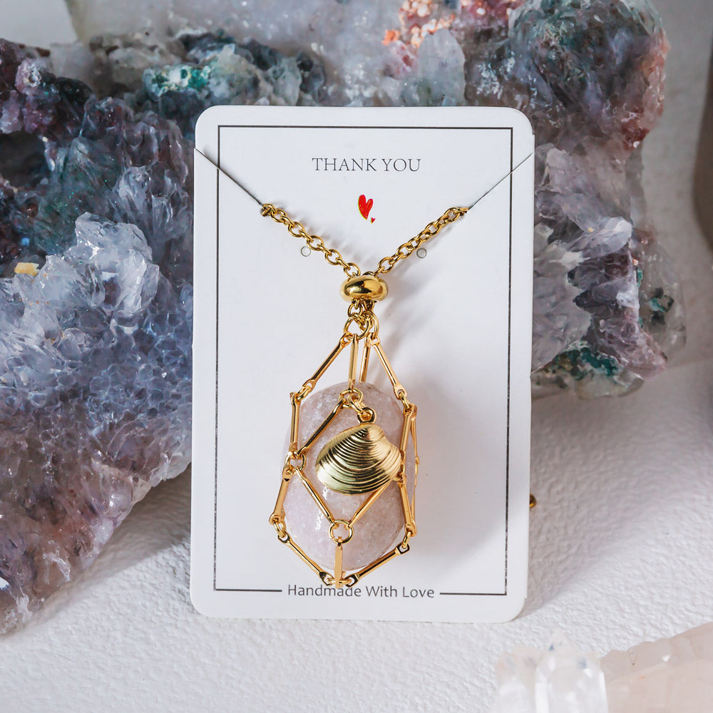 【Shell】Natural Crystal Adjustable Golden & Sliver Necklace — Tumbled/Point