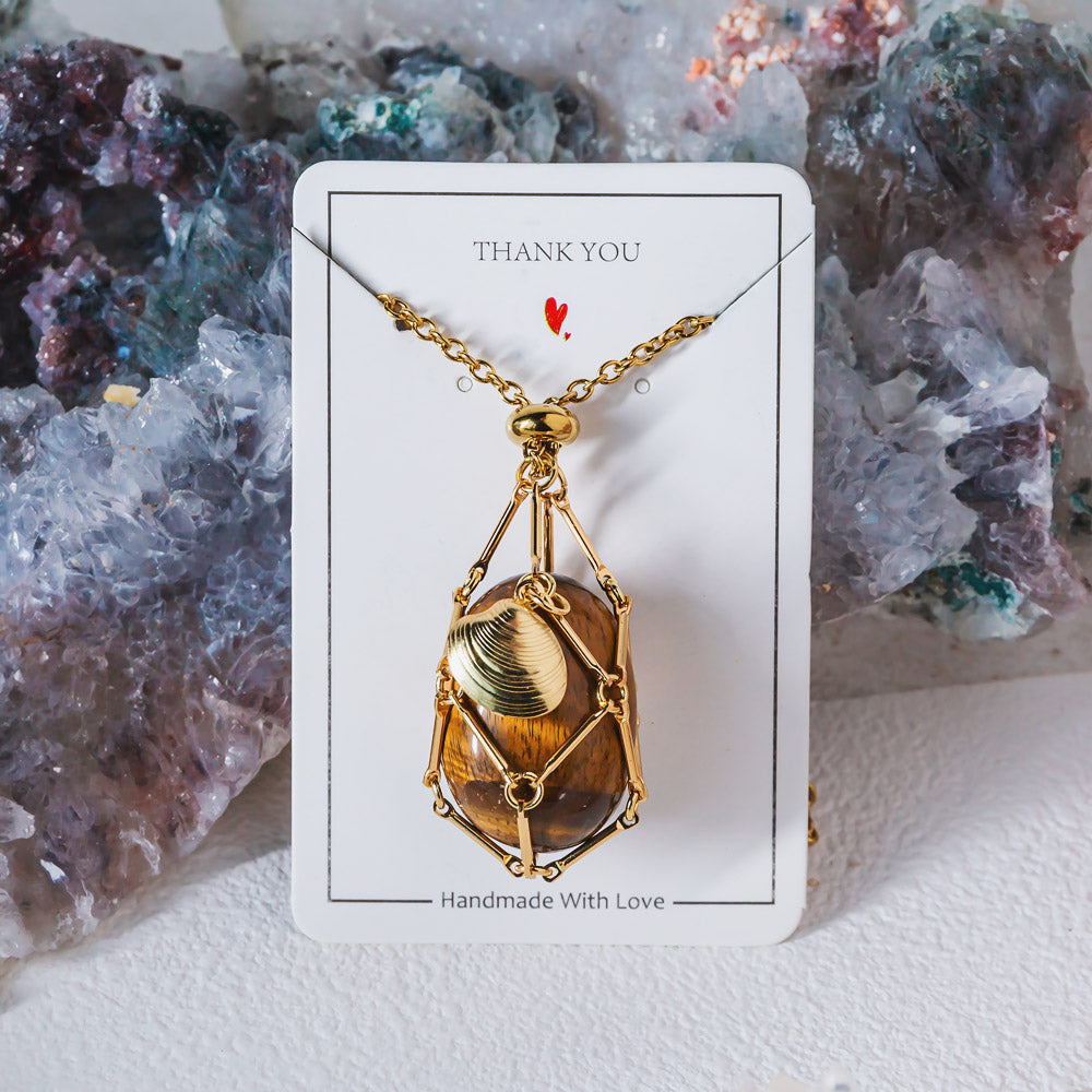 【Shell】Natural Crystal Adjustable Golden & Sliver Necklace — Tumbled/Point