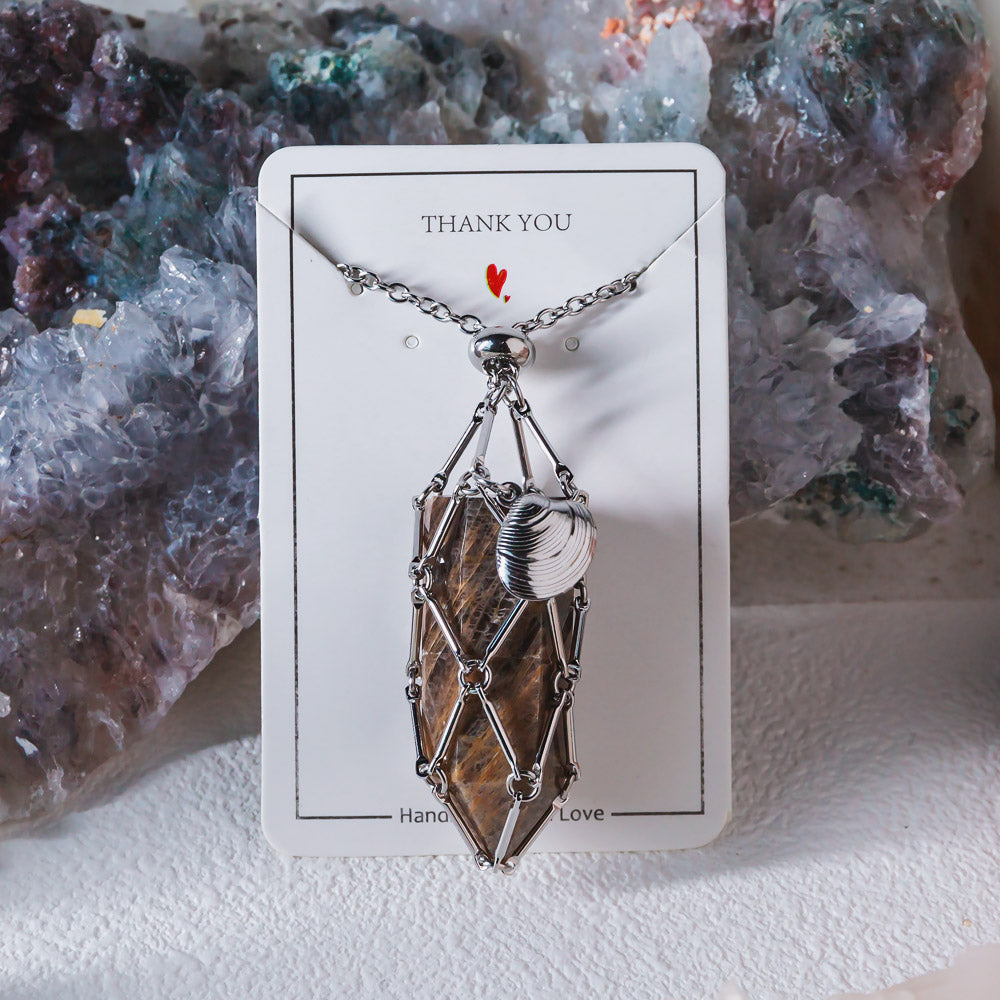 【Shell】Natural Crystal Adjustable Golden & Sliver Necklace — Tumbled/Point