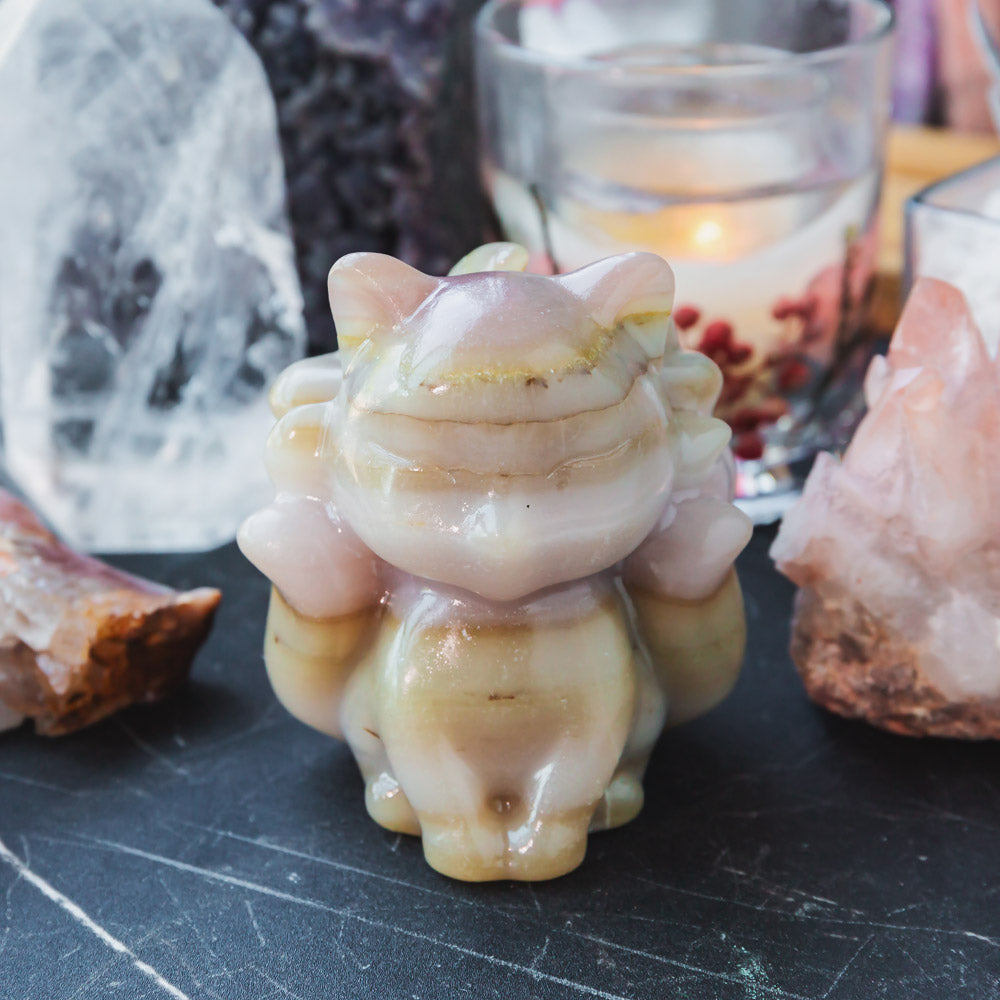 Reikicrystal Pink Pistachio Calcite Nine-Tails Fox