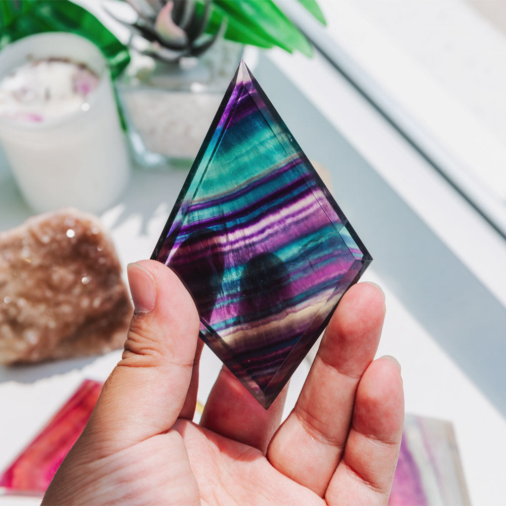 Reikistal Rainbow Fluorite Rhombus Slice