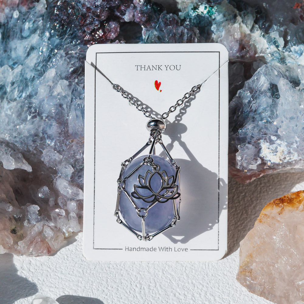 【Lotus Flower】Natural Crystal Adjustable Sliver & Golden Necklace — Tumbled/Point