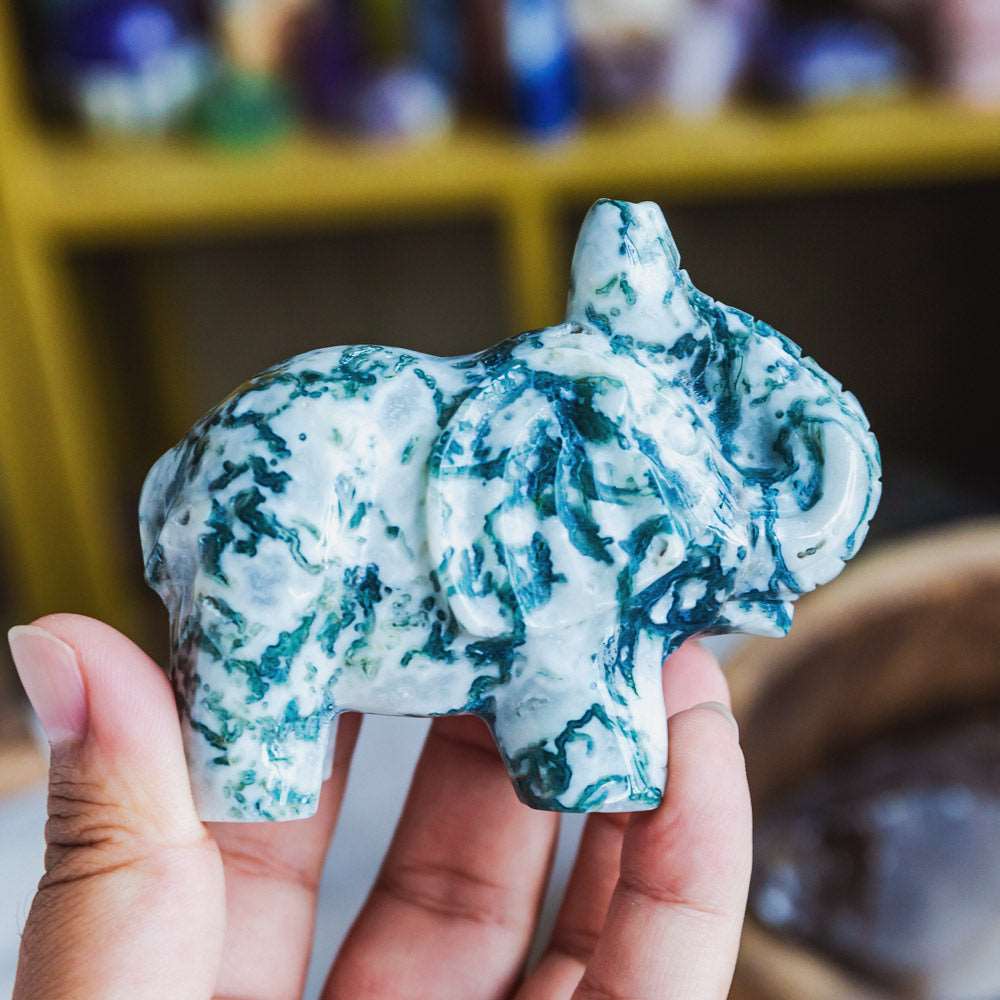 Reikistal 3.5'' Moss Agate Elephant