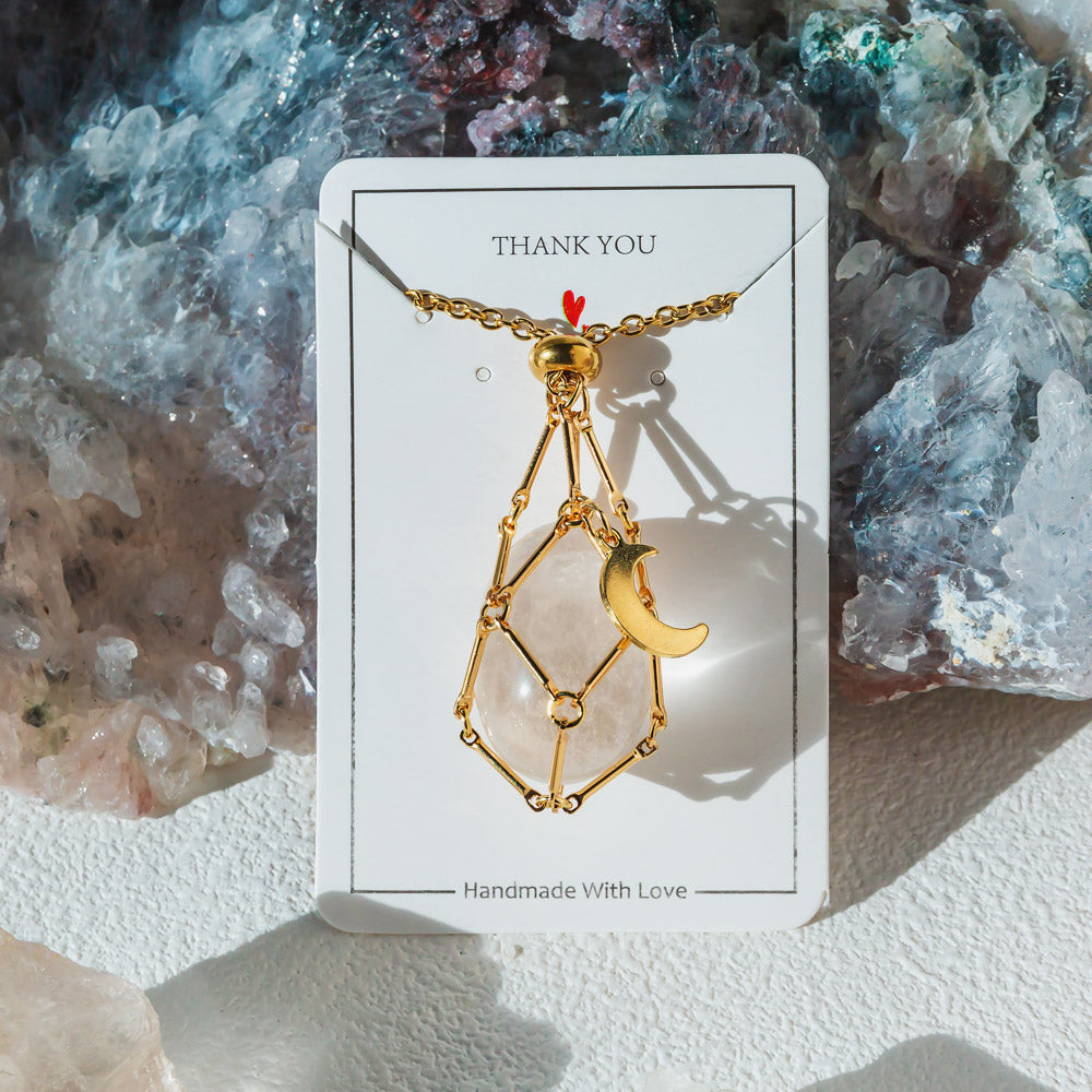 【Moon】Natural Crystal Adjustable Sliver & Golden Necklace — Tumbled/Point