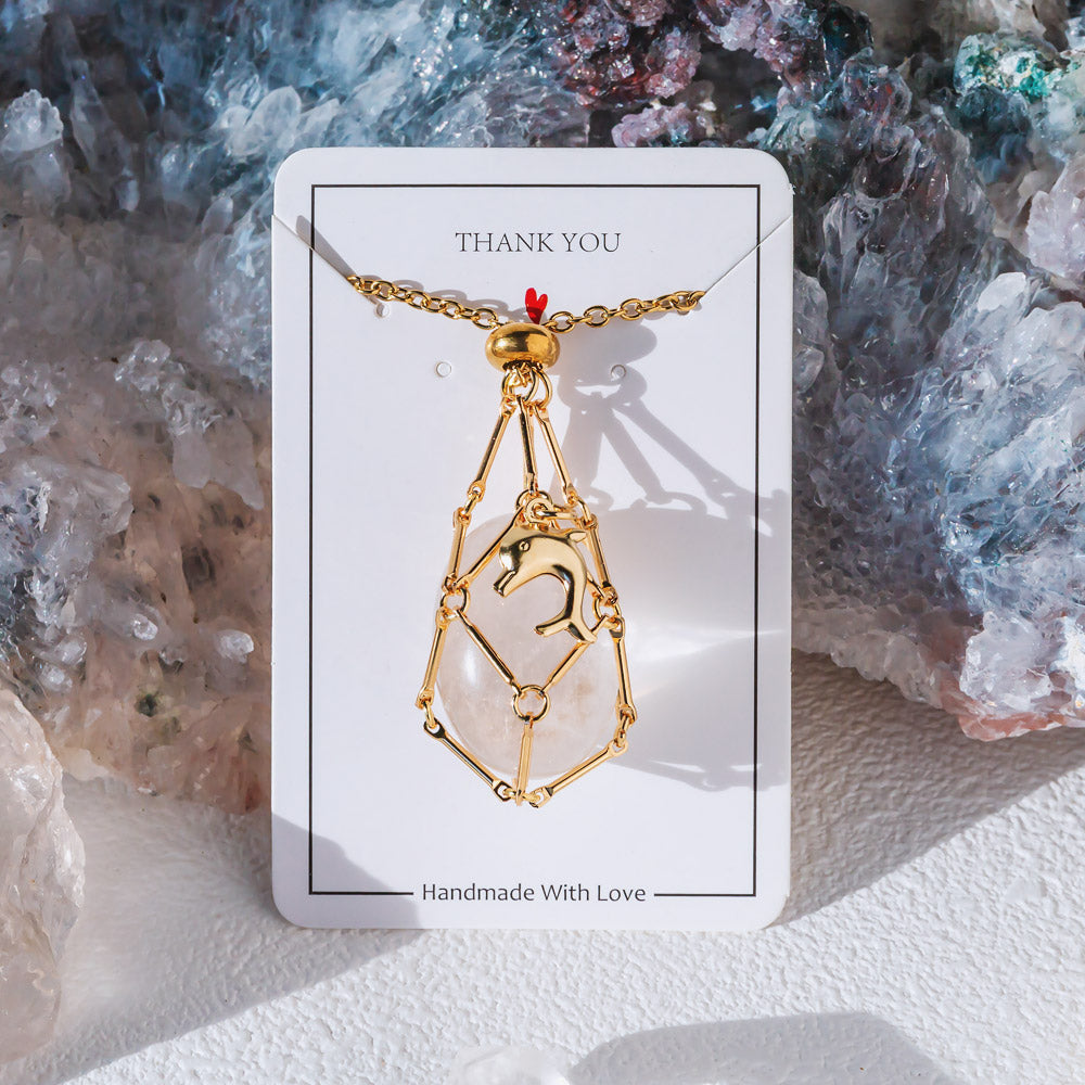 【Dolphin】Natural Crystal Adjustable Sliver & Golden Necklace — Tumbled/Point