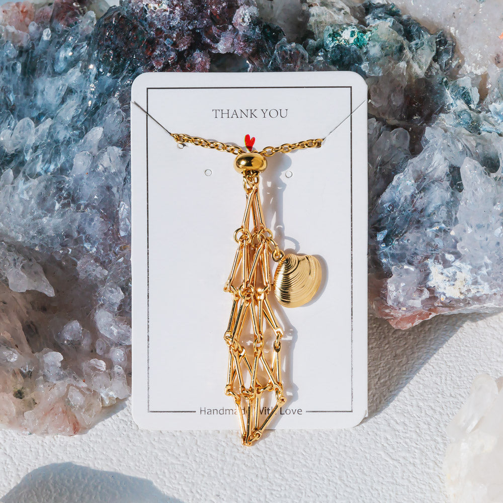 【Shell】Natural Crystal Adjustable Golden & Sliver Necklace — Tumbled/Point