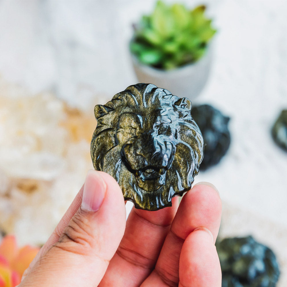 Reikistal Golden Sheen Obsidian Lion Head