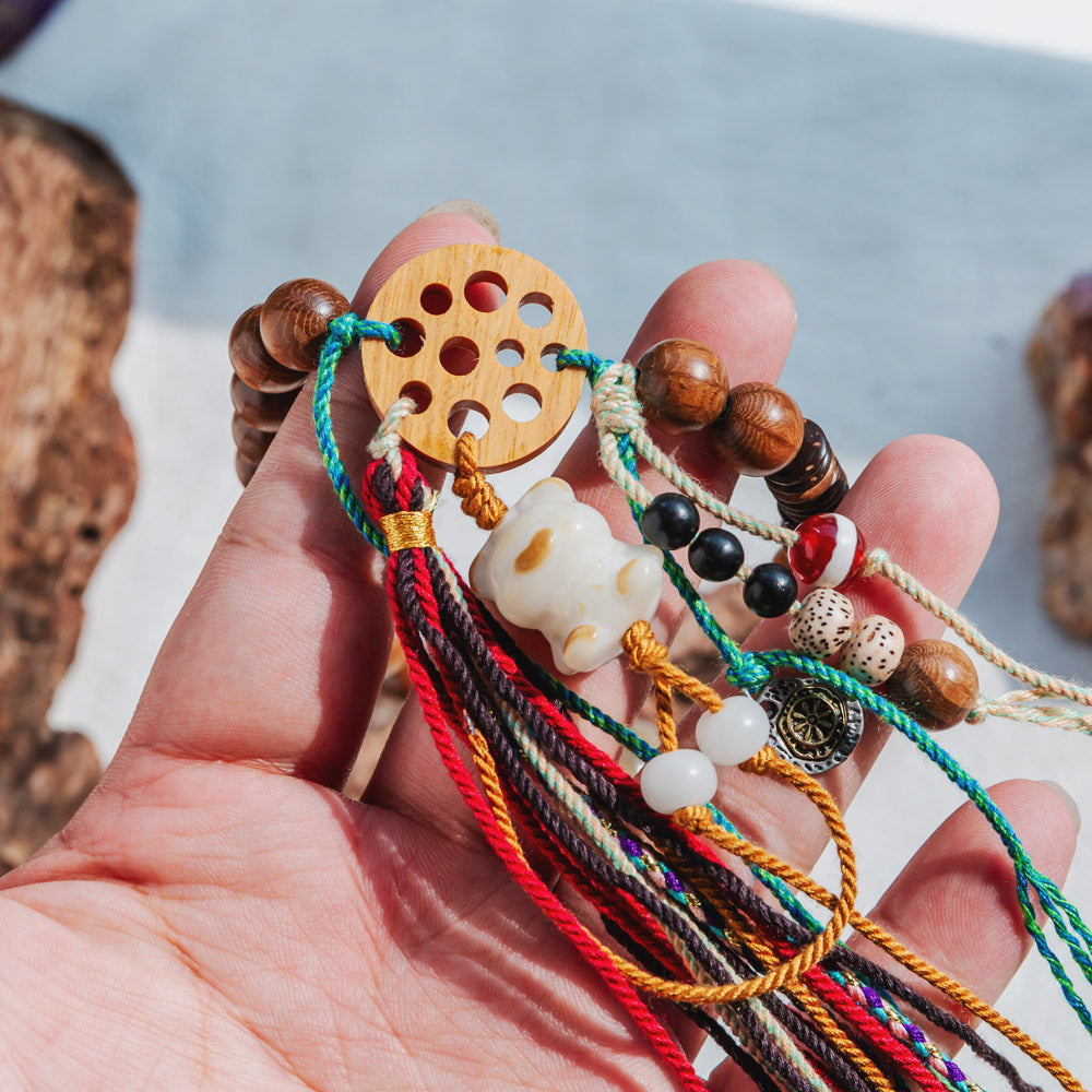 Reikistal Six Wooden One-Loop Bracelet Play With Buddhist Beads