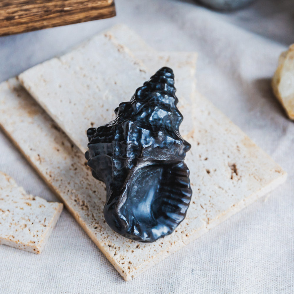 Reikistal Silver Sheen Obsidian Conch