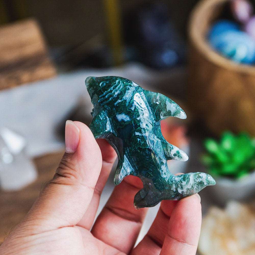 Reikistal 2.5'' Moss Agate Shark