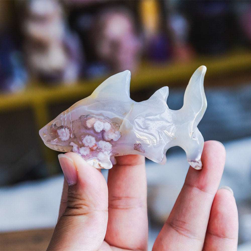 Reikistal 2.5'' Flower Agate Shark