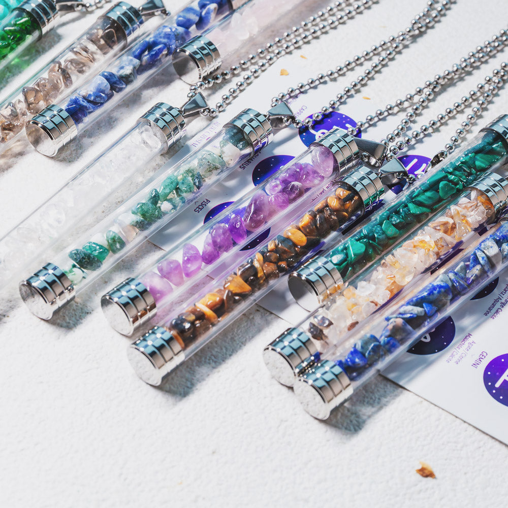 Reikistal【Zodiac】Natural Crystal Chips Wishing Bottle Necklace