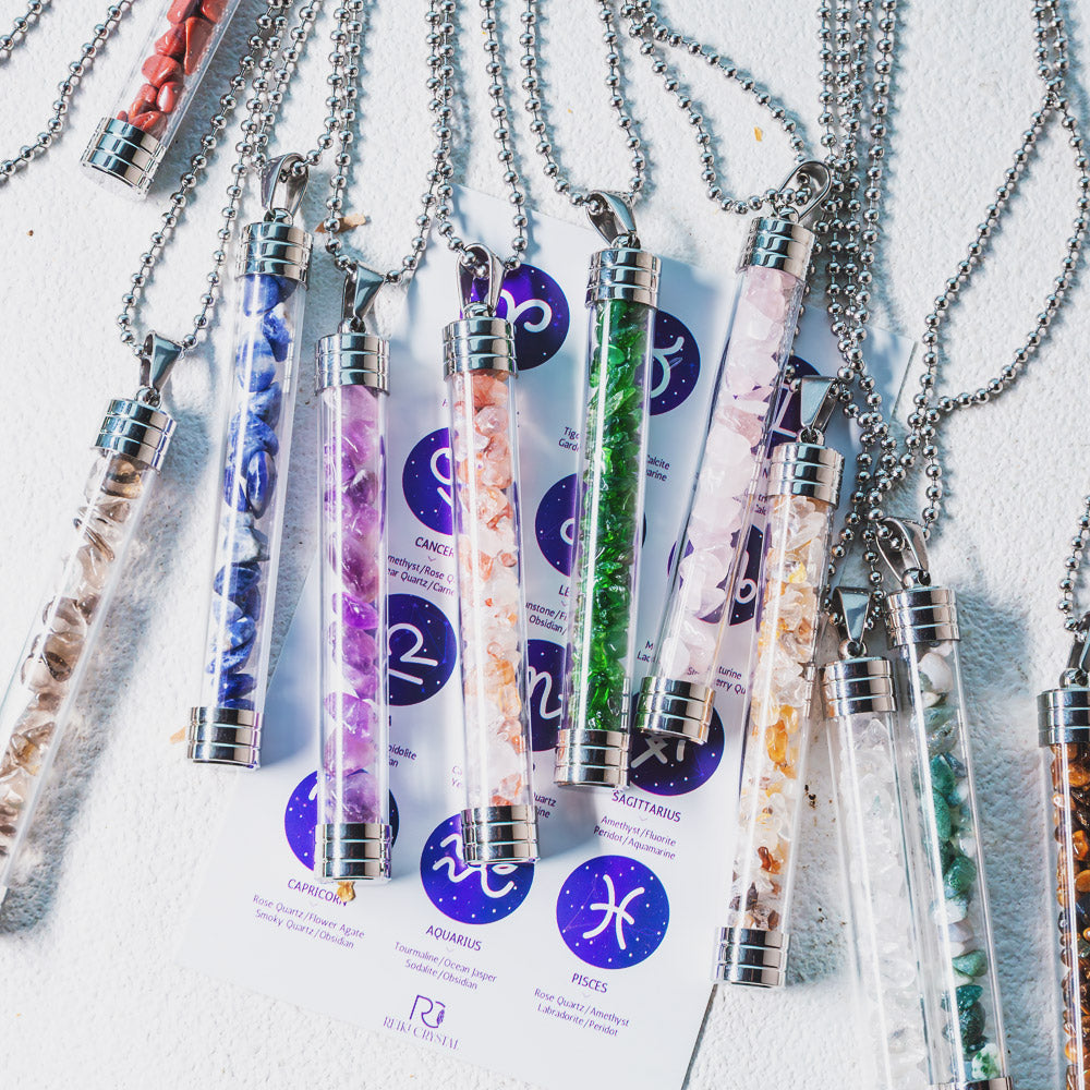 Reikistal【Zodiac】Natural Crystal Chips Wishing Bottle Necklace