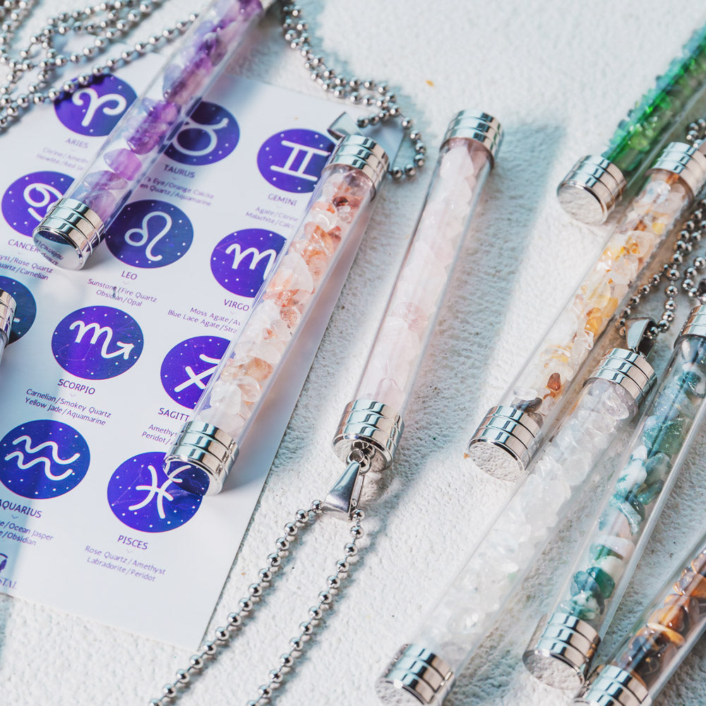 Reikistal【Zodiac】Natural Crystal Chips Wishing Bottle Necklace