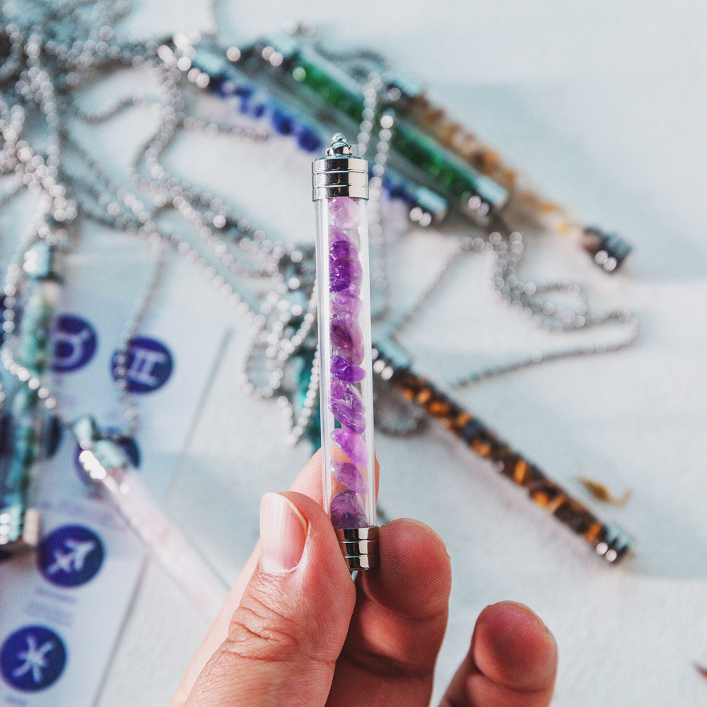 Reikistal【Zodiac】Natural Crystal Chips Wishing Bottle Necklace