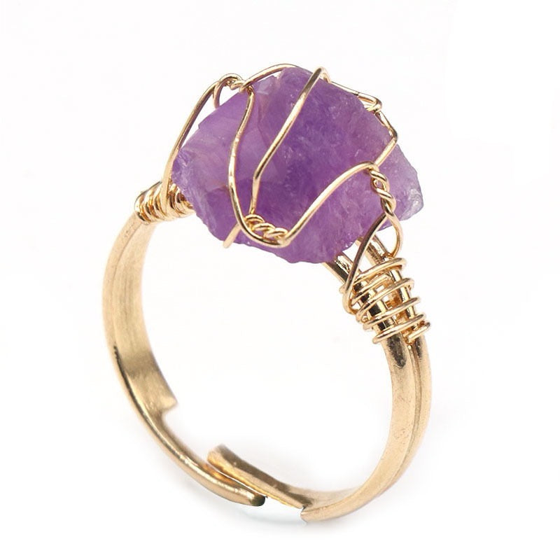 Reikicrystal Stone Wire-Wrapped Adjustable Ring