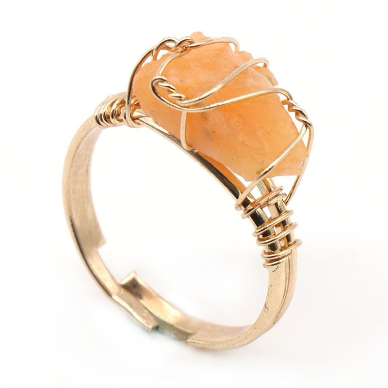 Reikicrystal Stone Wire-Wrapped Adjustable Ring