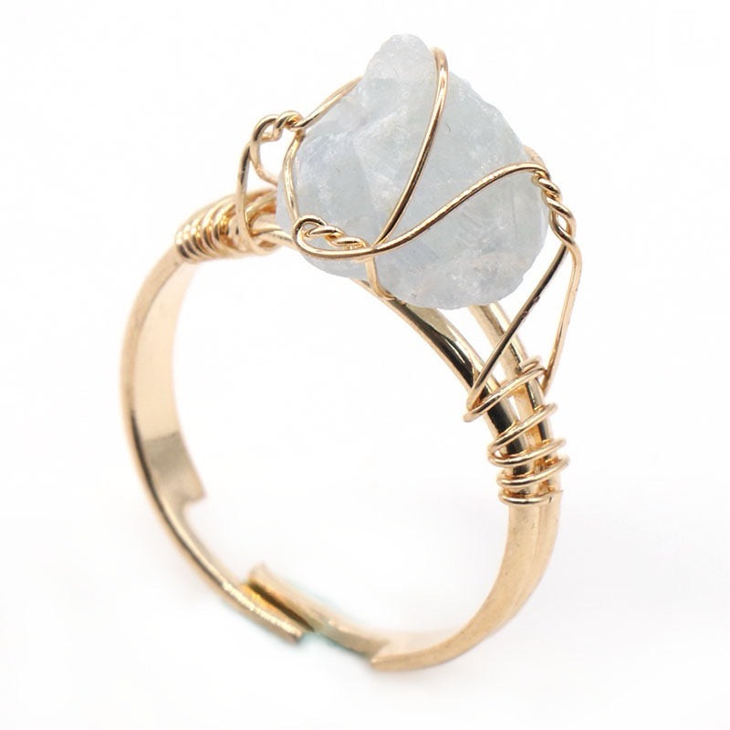 Reikicrystal Stone Wire-Wrapped Adjustable Ring