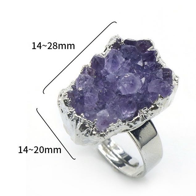 Reikicrystal Natural Amethyst Crystal Cluster Irregular Adjustable Ring