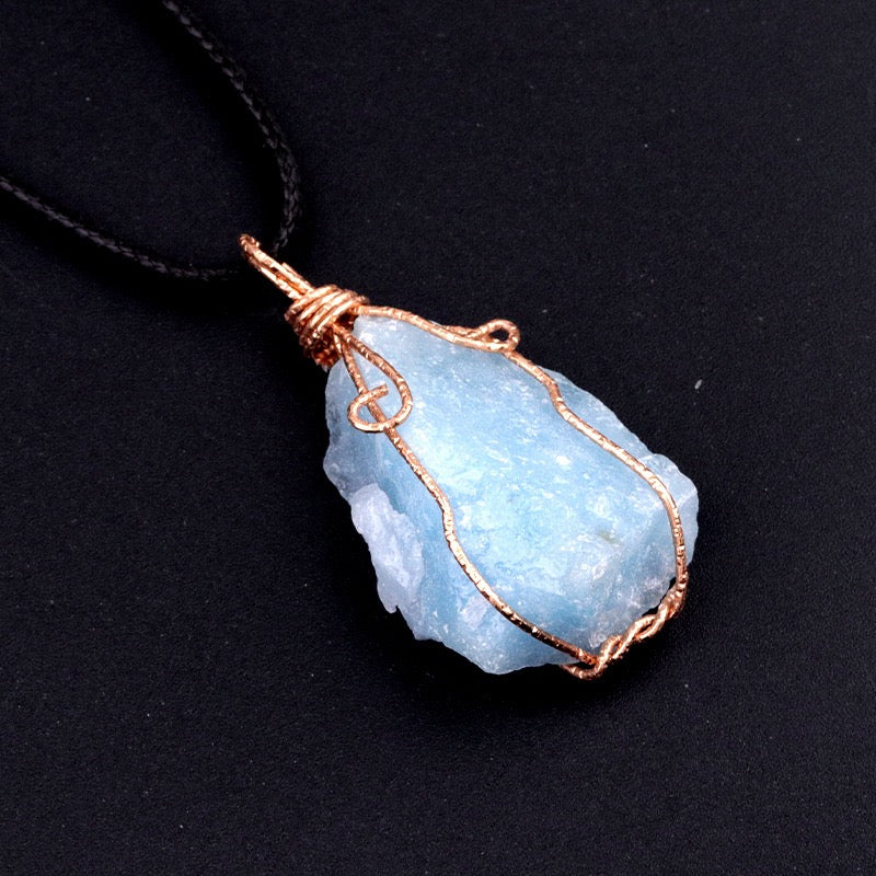 Reikicrystal Irregular Raw Stone Wire-Wrapped Pendant Necklace