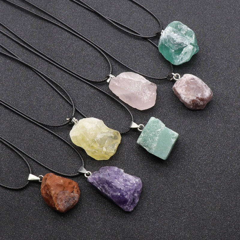 Reikicrystal Irregular Raw Stone Wire-Wrapped Pendant Necklace