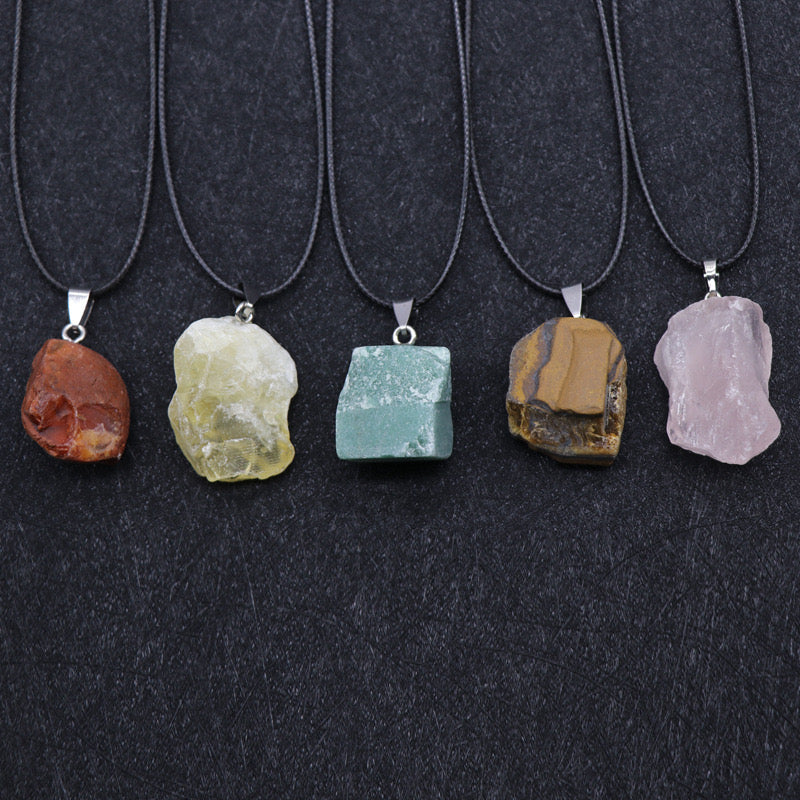 Reikicrystal Irregular Raw Stone Wire-Wrapped Pendant Necklace