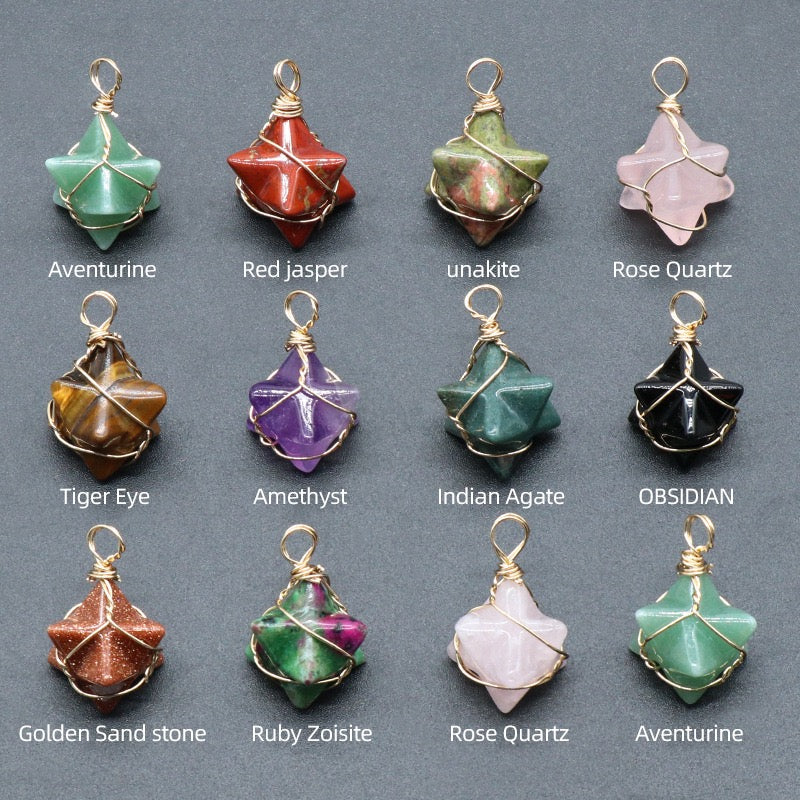 Natural Crystal Merkaba Star Pendants | Handcrafted Healing Stones for Energy and Style