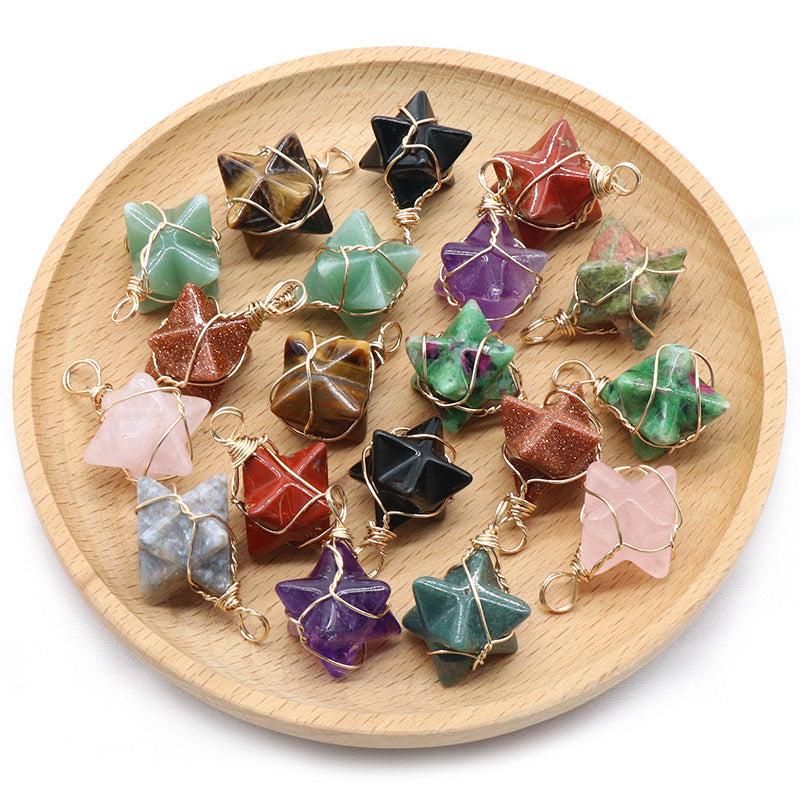 Natural Crystal Merkaba Star Pendants | Handcrafted Healing Stones for Energy and Style