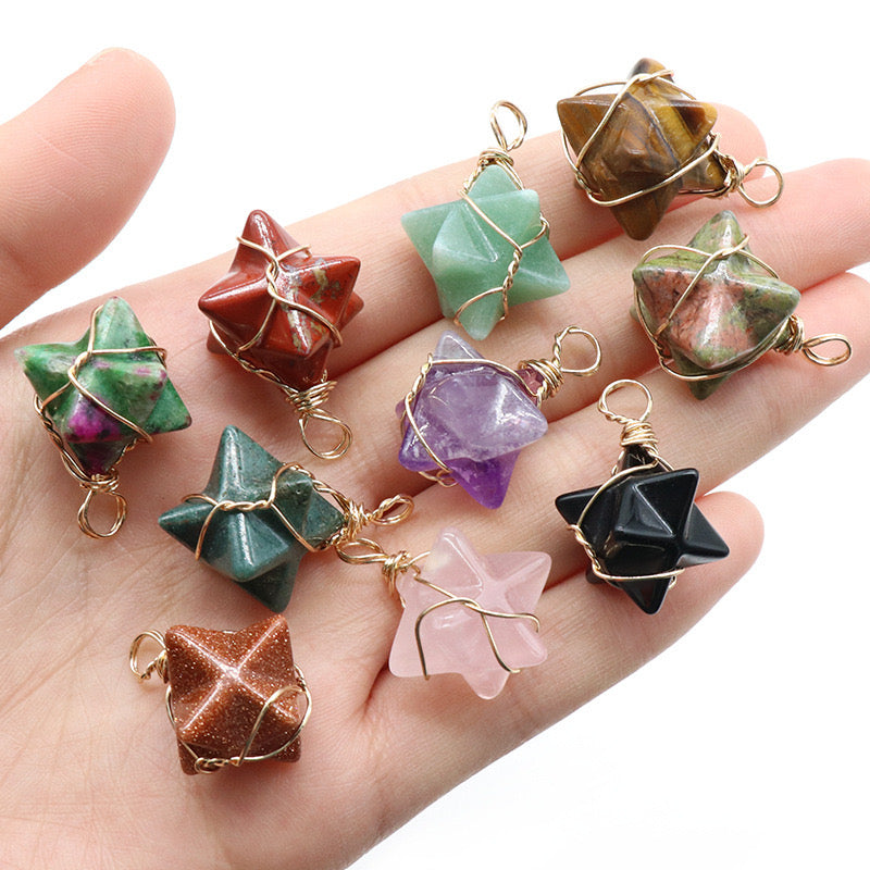 Natural Crystal Merkaba Star Pendants | Handcrafted Healing Stones for Energy and Style