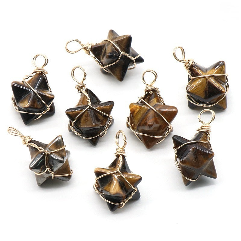 Natural Crystal Merkaba Star Pendants | Handcrafted Healing Stones for Energy and Style