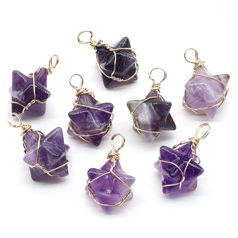 Natural Crystal Merkaba Star Pendants | Handcrafted Healing Stones for Energy and Style