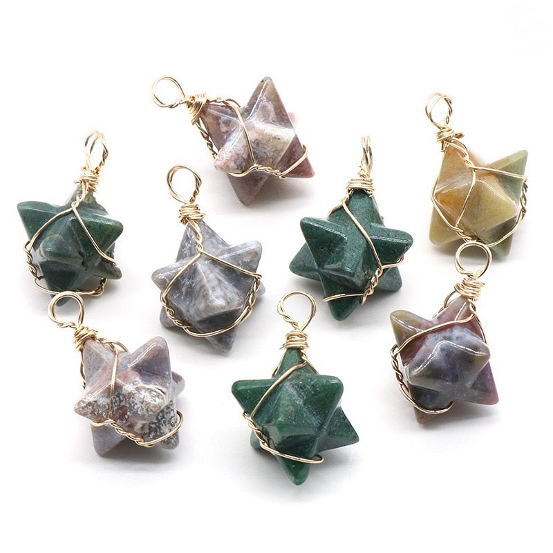 Natural Crystal Merkaba Star Pendants | Handcrafted Healing Stones for Energy and Style