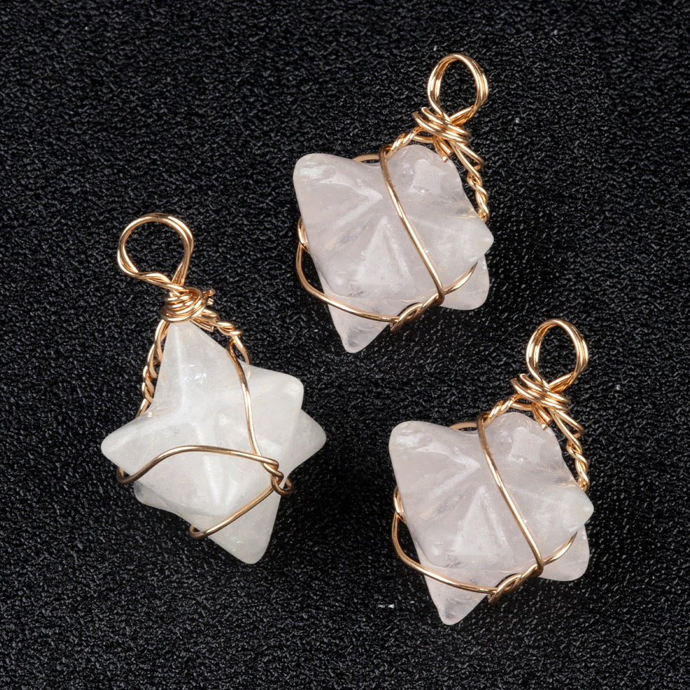 Natural Crystal Merkaba Star Pendants | Handcrafted Healing Stones for Energy and Style