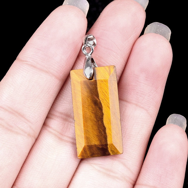 Natural Crystal Stone Faceted Rectangular Copper Pendant