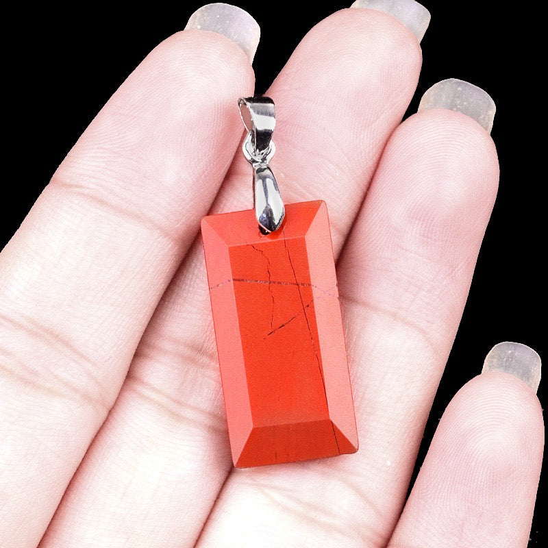 Natural Crystal Stone Faceted Rectangular Copper Pendant