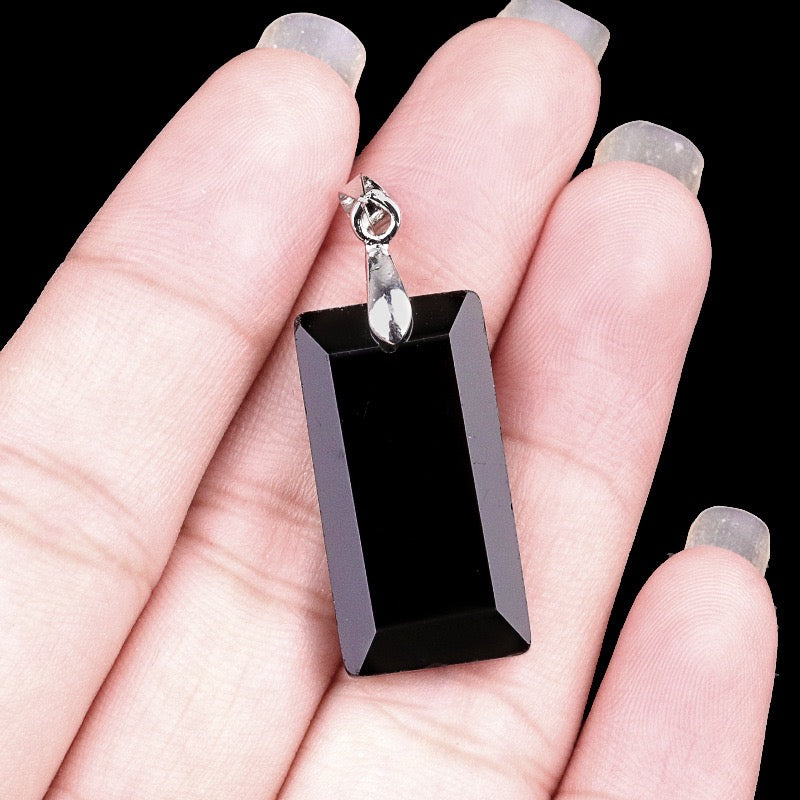 Natural Crystal Stone Faceted Rectangular Copper Pendant