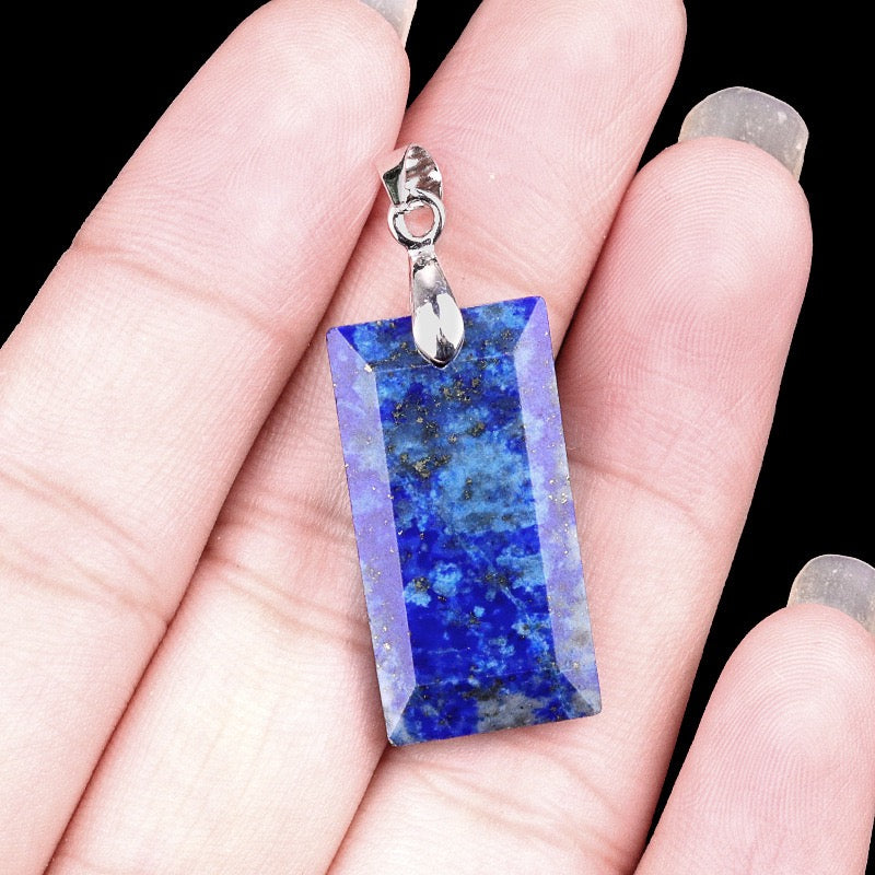 Natural Crystal Stone Faceted Rectangular Copper Pendant