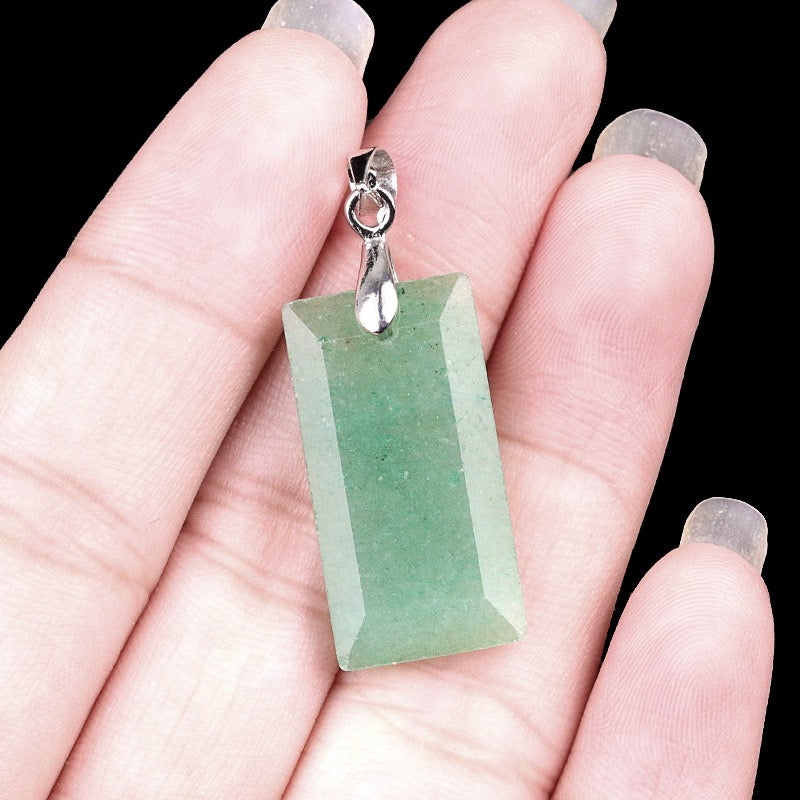 Natural Crystal Stone Faceted Rectangular Copper Pendant