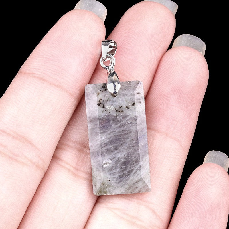 Natural Crystal Stone Faceted Rectangular Copper Pendant