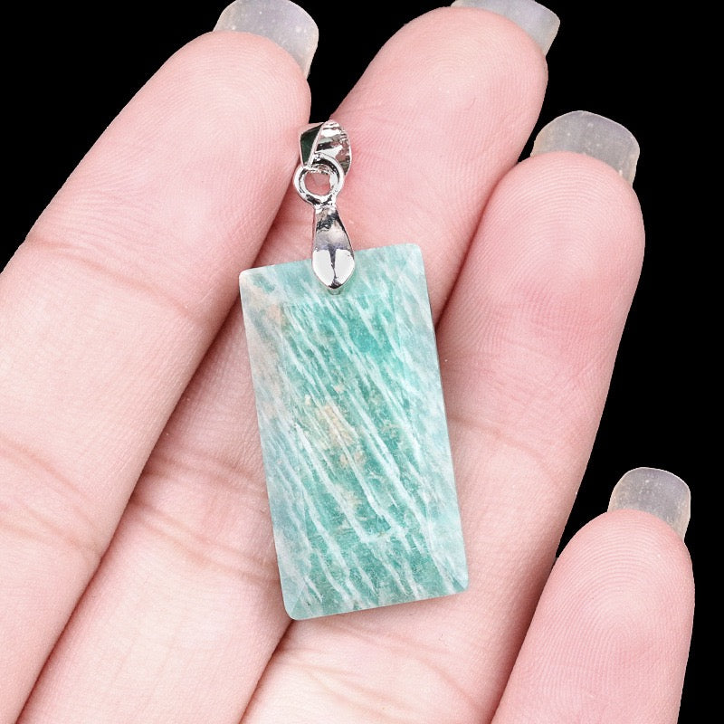 Natural Crystal Stone Faceted Rectangular Copper Pendant