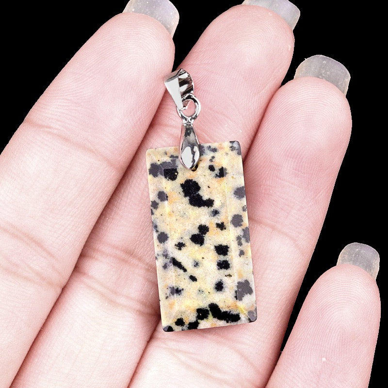 Natural Crystal Stone Faceted Rectangular Copper Pendant