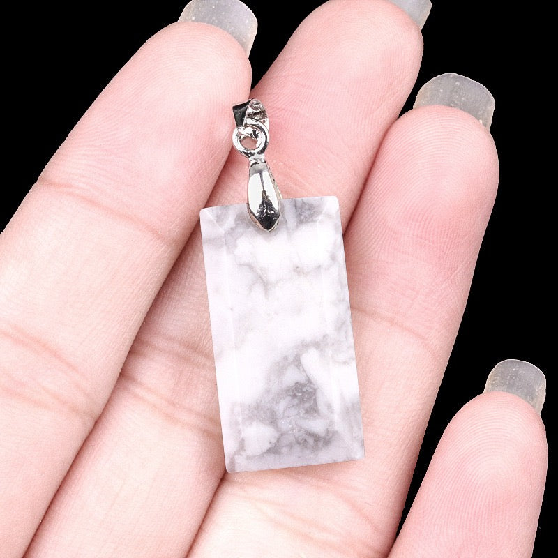 Natural Crystal Stone Faceted Rectangular Copper Pendant