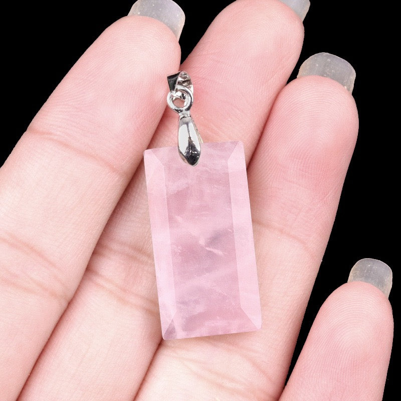 Natural Crystal Stone Faceted Rectangular Copper Pendant