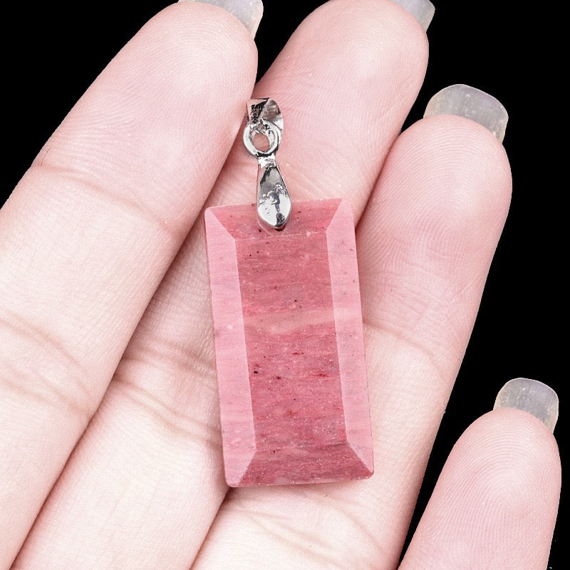 Natural Crystal Stone Faceted Rectangular Copper Pendant