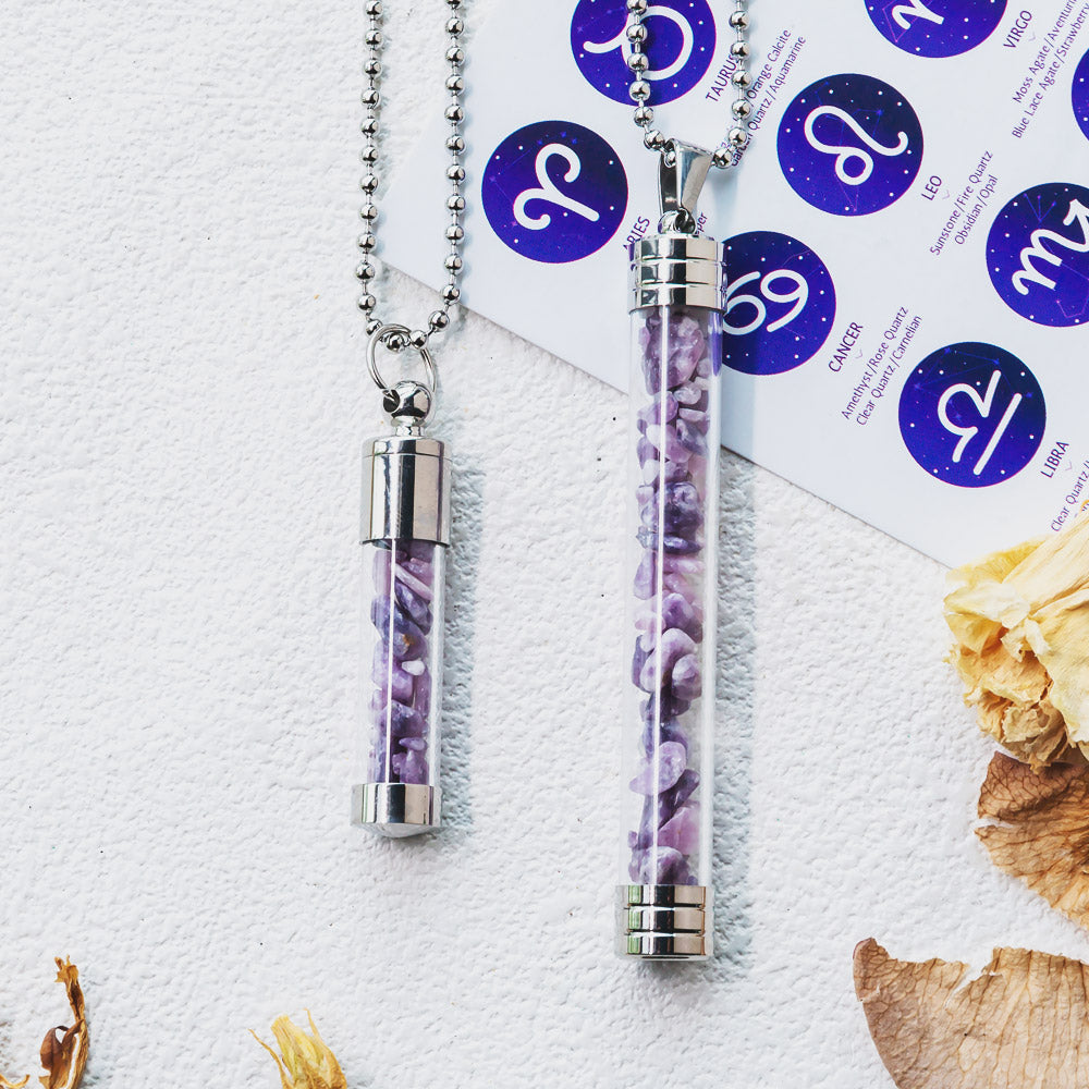 Reikistal【Zodiac】Natural Crystal Chips Wishing Bottle Necklace