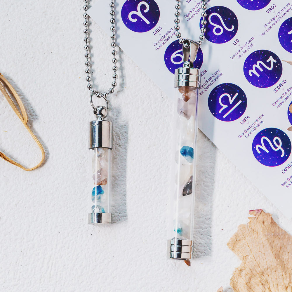 Reikistal【Zodiac】Natural Crystal Chips Wishing Bottle Necklace