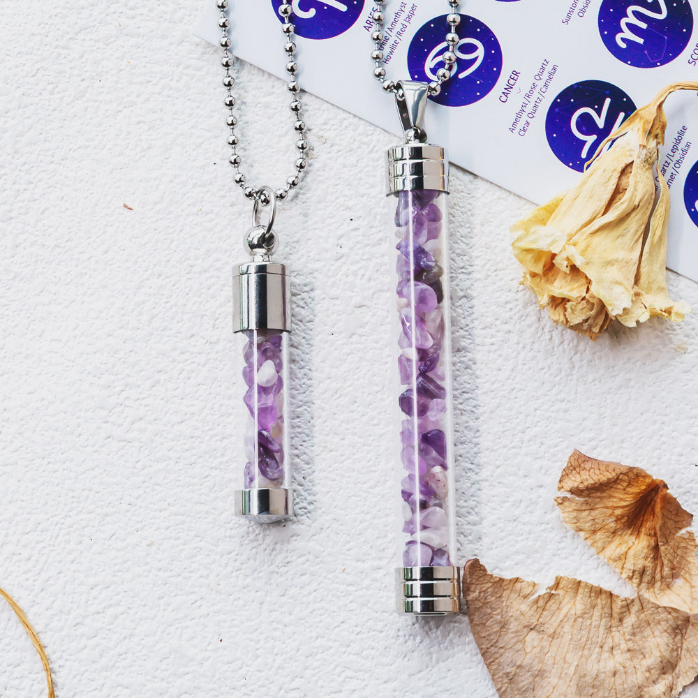 Reikistal【Zodiac】Natural Crystal Chips Wishing Bottle Necklace