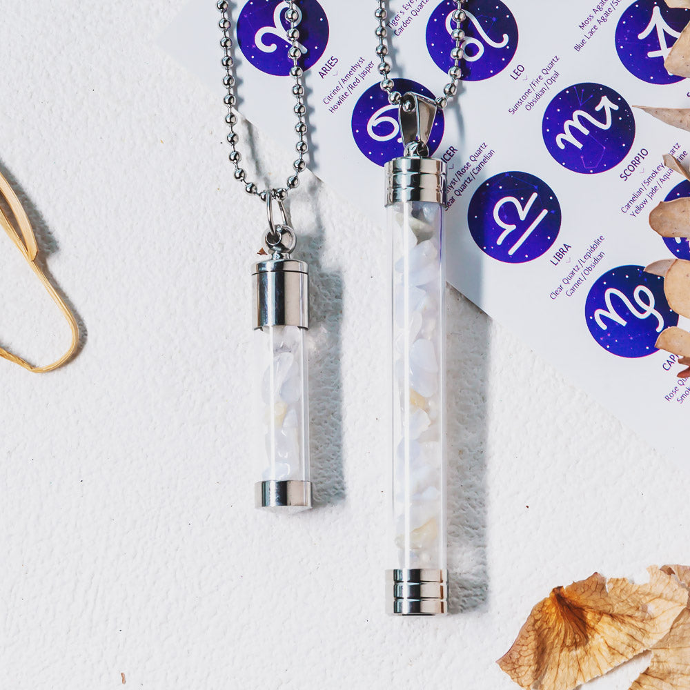 Reikistal【Zodiac】Natural Crystal Chips Wishing Bottle Necklace