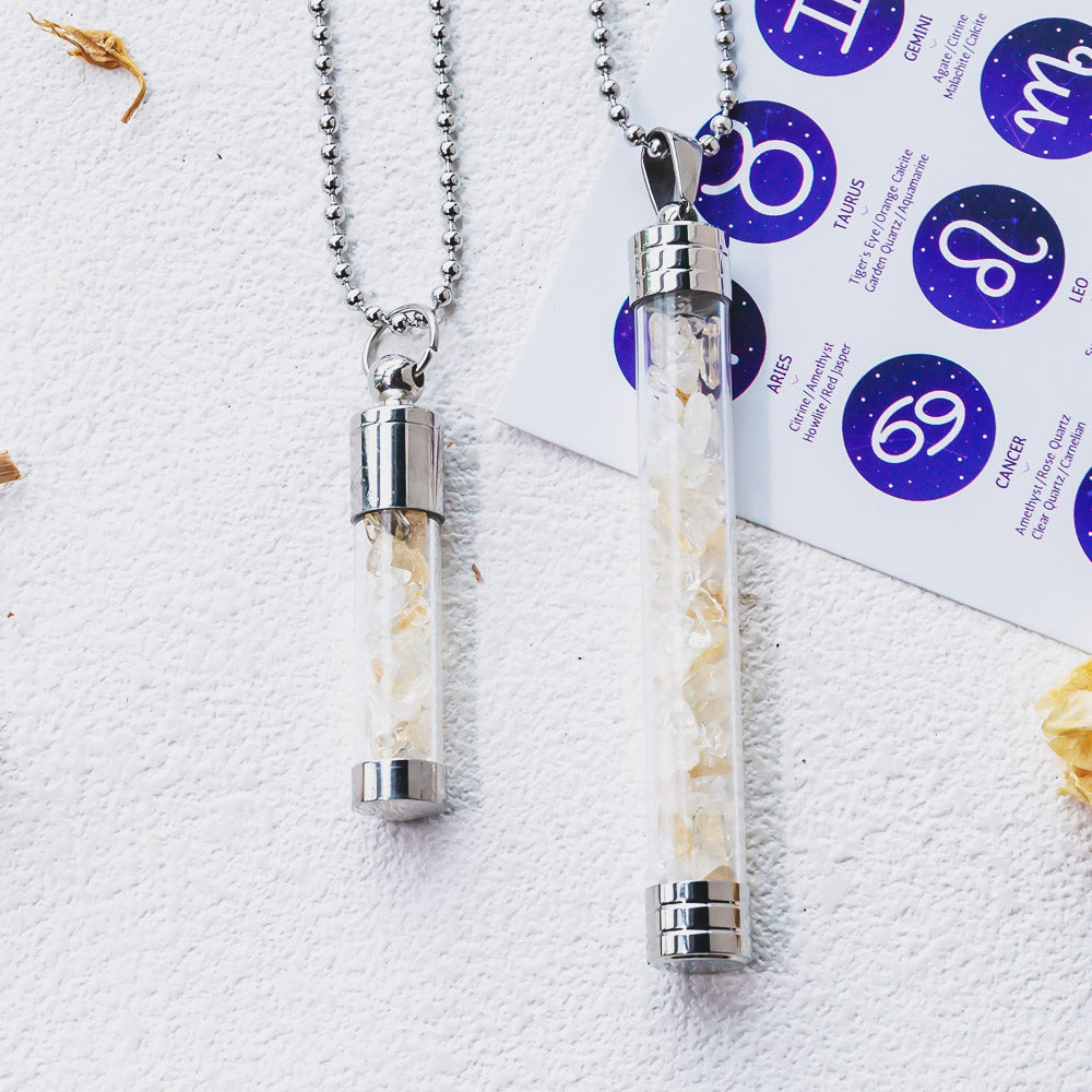 Reikistal【Zodiac】Natural Crystal Chips Wishing Bottle Necklace