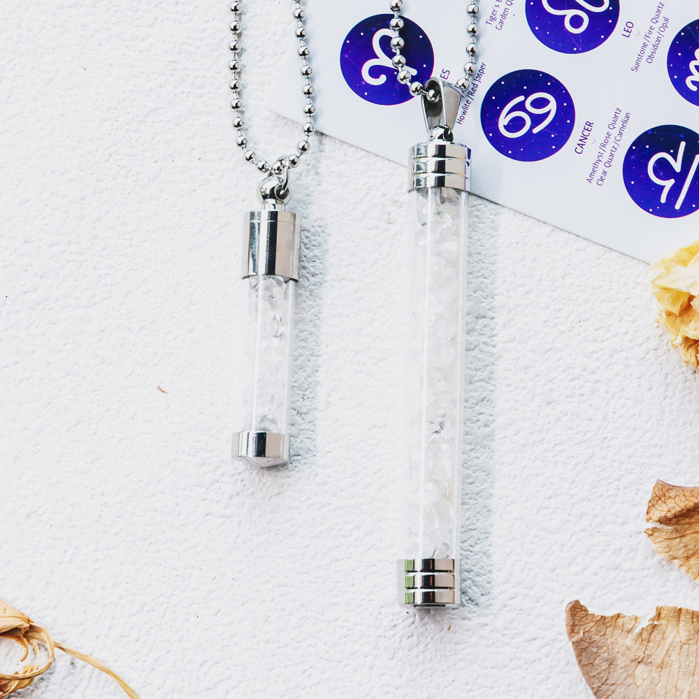 Reikistal【Zodiac】Natural Crystal Chips Wishing Bottle Necklace